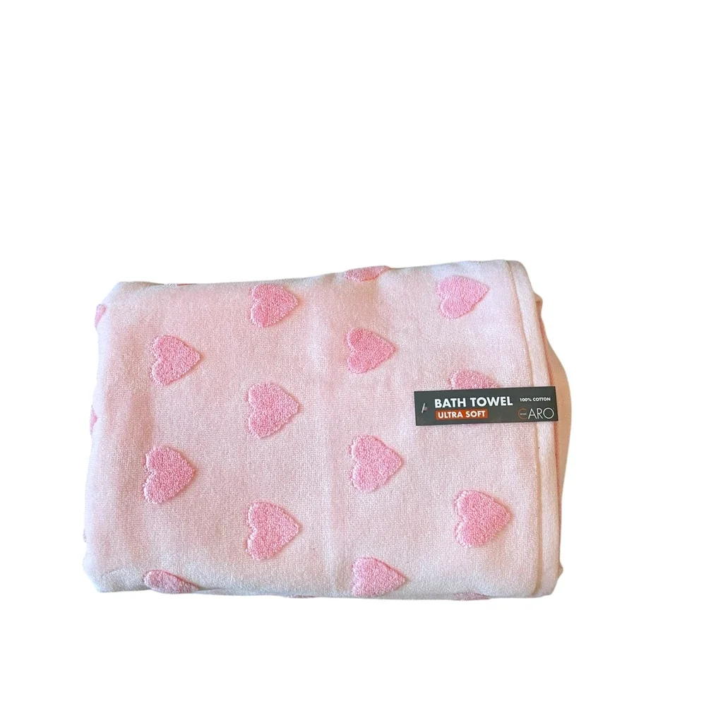 4pc Caro Home PINK HEART Cotton 2 Bath 2 Hand Towel Set Valentine's Day NEW